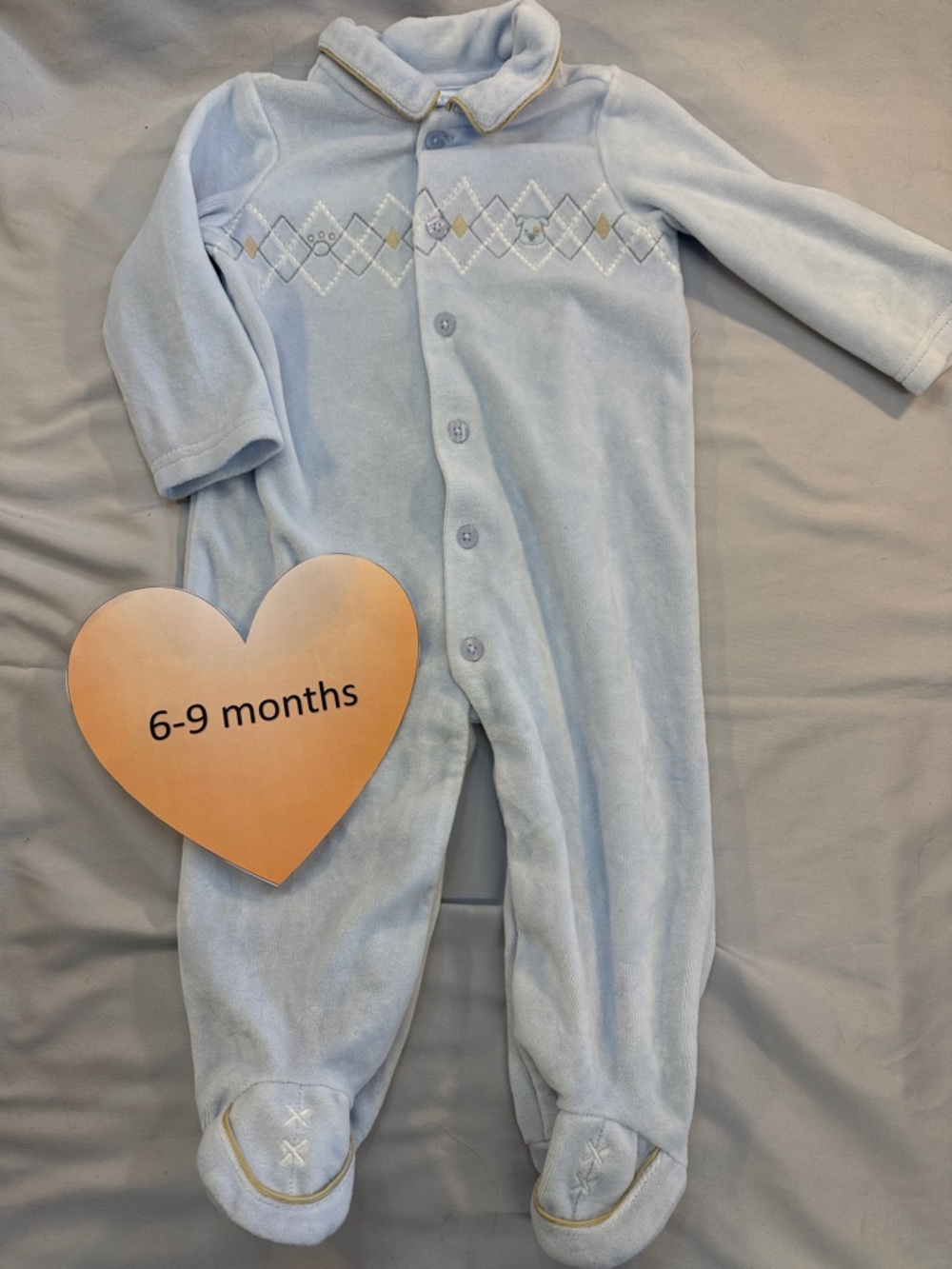 First Impressions - Velour footed sleeper.  Size 6-9 months